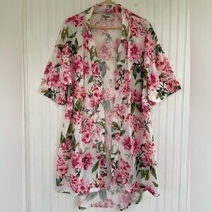 Show Me Your Mumu White Pink Rose Garden of Blooms Open Front Kimono ONE SIZE